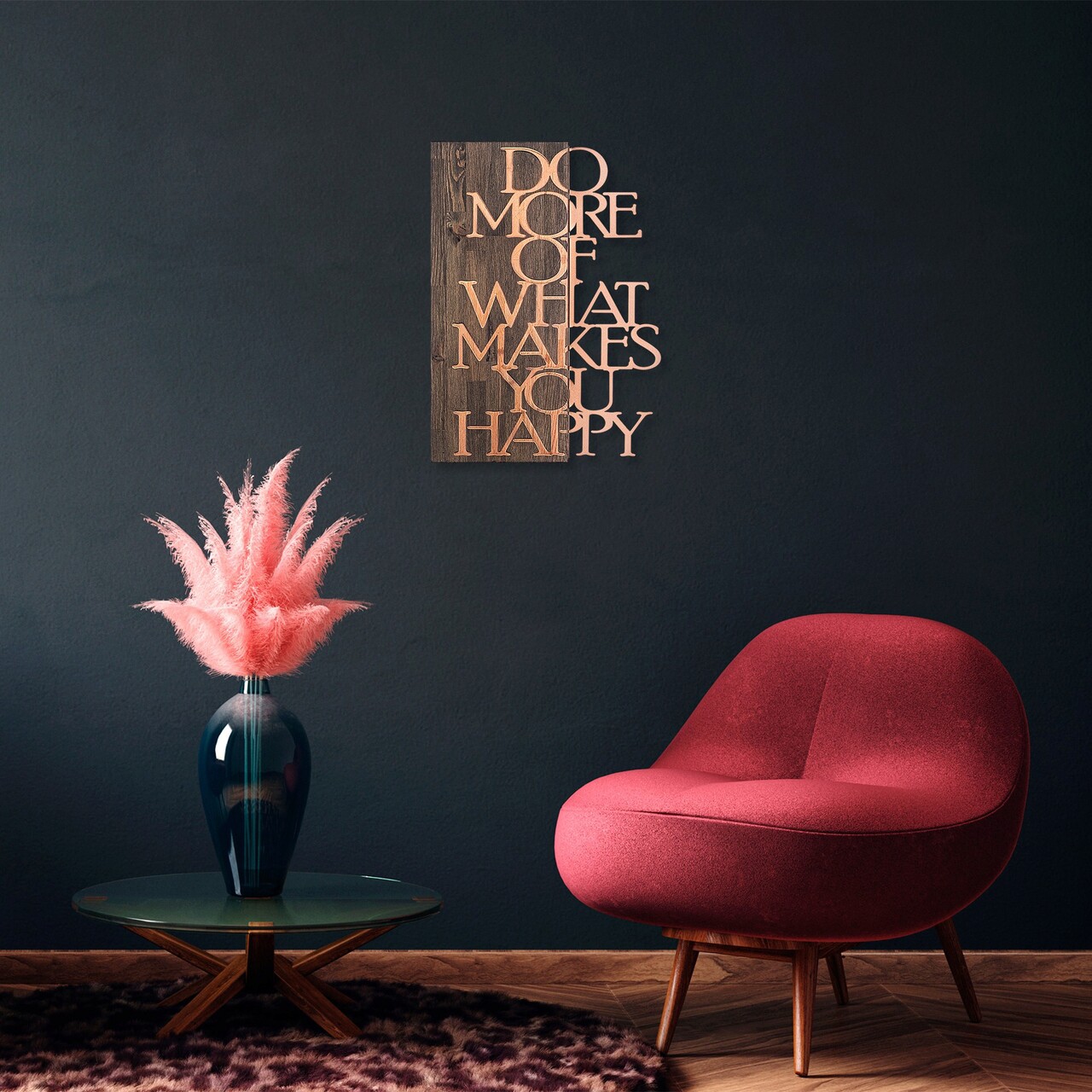 Decoratiune de perete, Do More Of What Makes You Happy, Dimensiune: 42 x 58 cm, Nuc / Cupru - imagine 7